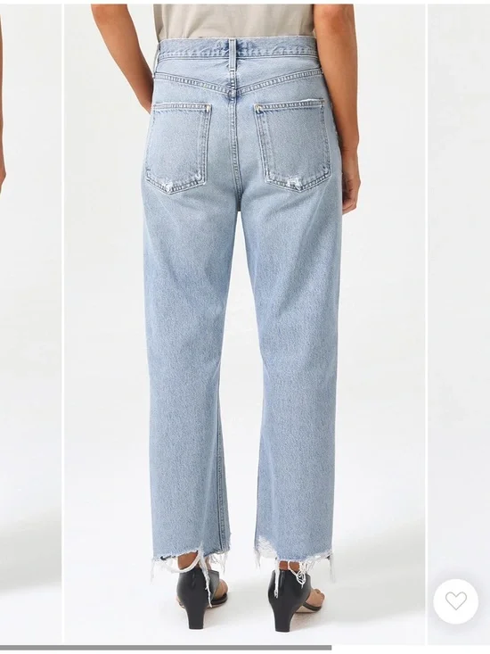 AGOLDE 90s High Rise Cropped Straight Jeans Nerve Light Wash Denim Raw Hem 28 - Picture 2 of 12